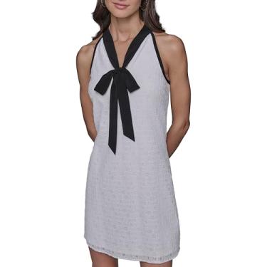 Imagem de KARL LAGERFELD Minivestido feminino sem mangas com cores contrastantes, Branco macio/preto, 42