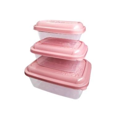 Imagem de Jogo Potes Vasilhas 3 Peças Retangular 200/400/800Ml Rosa