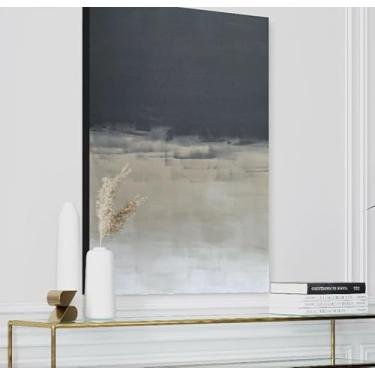 Imagem de Quadro Abstrato Pintado à Mão Moderno, Cinza e Bege, Estilo Minimalista, 60x80 cm