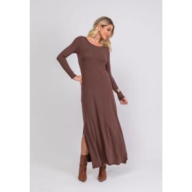 Imagem de Vestido Longo Manga Longa Malha Marrom Salvatore Fashion, G