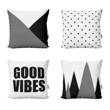 Imagem de Almofadas Decorativas Preto Branco E Cinza Good Vibes 40X40 - Novadeco