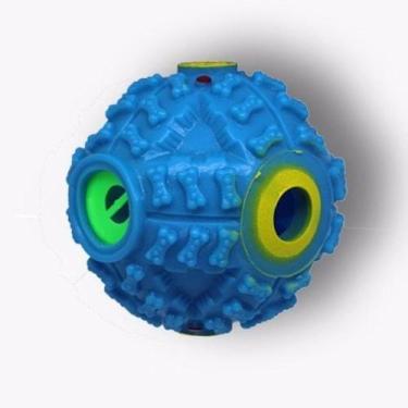 Imagem de Bolinha Petisco Interativo Cachorro Com Apito Grande Azul - Nica pet