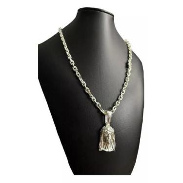 Imagem de Cordão 6Mm Cadeado + Pingente Rosto Jesus Banhado Prata 925 - Tojoia18