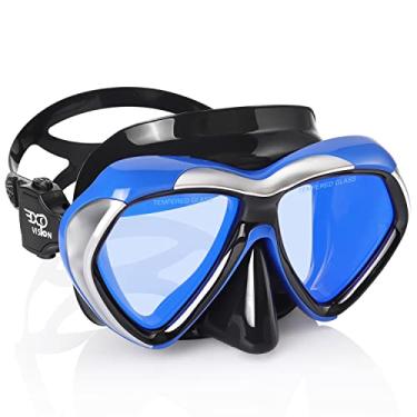 Imagem de EXP VISION Máscara De Mergulho Adulto, Óculos Antiembaçante, Com Vidro Temperado E Proteção Nasal, Equipamento Profissional Para Snorkel (Armação Azul Lentes Azuis)