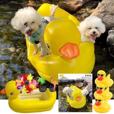 Imagem de Boia de piscina para cães, boias infláveis engraçadas 6 em 1 para piscina, jangada para cães pequenos, filhotes e cachorros, pato amarelo