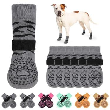 Imagem de KOOLTAIL Meias antiderrapantes para cães - aderência dupla face para piso de madeira, 3 pares de botas de cachorro com estampa de tigre, controle de tração, prevenção de lambida, protetor de pata para