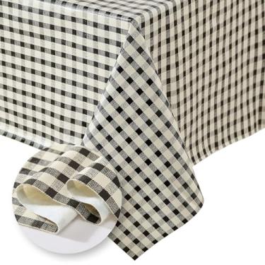 Imagem de Elrene Home Fashions Tecido de vinil xadrez Gingham – corte de 3 metros, capa de mesa protetora para mesas de jantar e cozinha, decoração ou artesanato DIY, preto, 137 x 274 cm