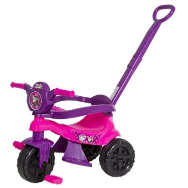 Imagem de Triciclo infantil de passeio e pedal motoca com empurrador e proteção lateral (Rosa)