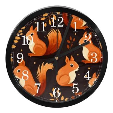 Imagem de LILINWAN Relógio de parede com padrão fofo de esquilo marrom, 24 cm, silencioso, sem tique-taque, operado por bateria, para escritório, escola, quarto, casa