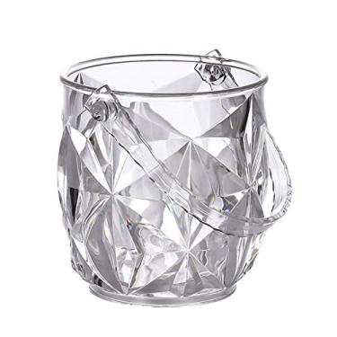 Imagem de FTOQWZXV Balde de gelo pequeno balde de gelo acrílico com barra de alça restaurante cerveja coquetel balde de gelo casa doce bebida balde com clipe de gelo de aço inoxidável mantém o gelo frio