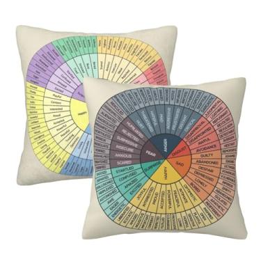 Imagem de Pacote com 2 capas de almofada Feelings Wheel Emotion, Fronhas quadradas, 45,7 x 45,7 cm, terapia de saúde mental, escritório, canto calmante, sala de aula, decoração de sofá, capa de almofada para