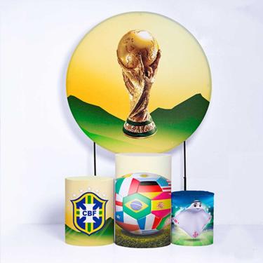 Imagem de Kit Painel de Festa Redondo de 1,30m e Trio de Cilindros Seleção Brasileira - Fera Print