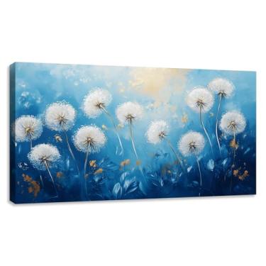 Imagem de Kuiluuye Arte de parede de dente-de-leão grande pintura de parede decoração de parede impressão em tela azul branco flora imagem para sala de estar casa quarto decoração pôster emoldurado arte 101 cm