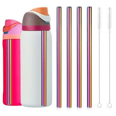 Imagem de 4 peças de canudo de substituição para garrafa de água Owala 680 g/947 ml, canudo de copo reutilizável de metal de aço inoxidável com 2 pincéis acessórios para garrafa de água (cor arco-íris)