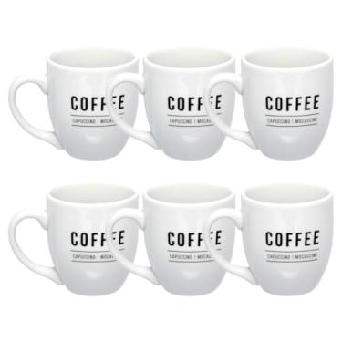 Imagem de Kit Canecas De Porcelana Copo 300ml Branca Preta Café Chique Resistente Uso Diário (6, Branco)