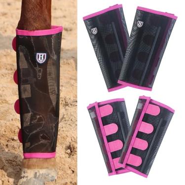 Imagem de Harrison Howard Leggings soltas com mosca de cavalo, respirável, resistente a rasgos, proteção de perna de malha fina, botas confortáveis (conjunto de 4) pônei magenta