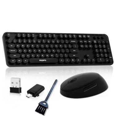 Imagem de Teclado e mouse sem fio, COOFUN com 104 teclas coloridas, para máquina de escrever, retrô, sem fio, ergonômico, sem fio, para Windows, PC, laptop, desktop (preto)