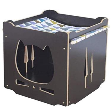 Imagem de S-Lifeel casa de gato de madeira com rede empilhável dobrável cubo de gato Kity combinação de escalada de gatoS-Lifeeling preto CatHouse