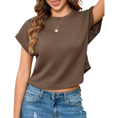 Imagem de Camiseta feminina Crop Top Totatuit, manga curta, folgada, marrom