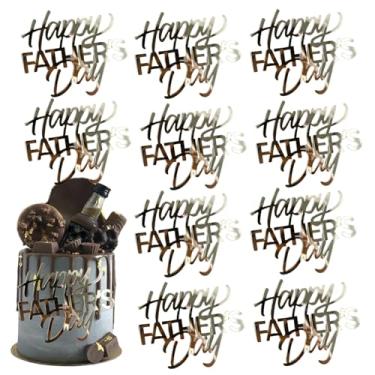 Imagem de 10 peças de topo de bolo para o dia dos pais, acrílico espelhado, enfeite de cupcake gravado feliz dia dos pais, decorações para festa de aniversário do pai, sobremesa, suprimentos de decoração DIY