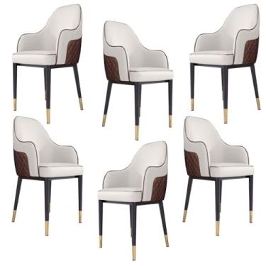 Imagem de Conjunto de 6 cadeiras de jantar de couro PU com pernas de aço carbono para restaurante comercial doméstico - cadeiras de braço com destaque para sala de estar e cozinha