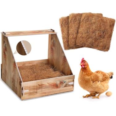 Imagem de Teenyyou Caixa de ninho de galinha com 3 almofadas para postura de ovos caixa de ninho de galinha de plástico com superfície de madeira para galinheiro e galinheiro