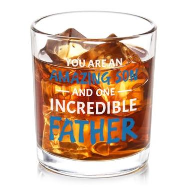 Imagem de Futtumy Presentes de Dia dos Pais para Filho, You are Amazing Son and Incredible Father Copo de uísque, presentes engraçados de aniversário de Natal para homens, vidro antigo de 293 ml