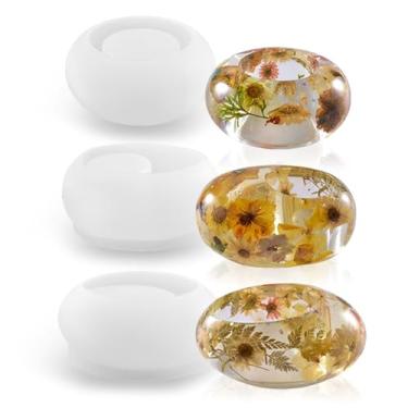 Imagem de BIGEBO Suporte de vela Tealight moldes de resina, 3 peças de moldes de silicone para concreto de cimento de resina