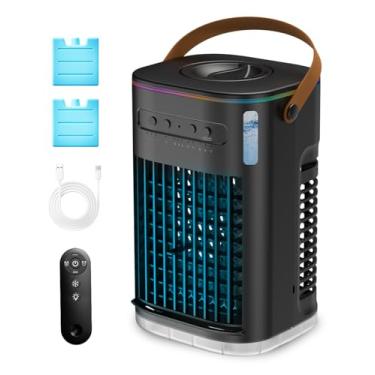 Imagem de Ar condicionado portátil 3 em 1, resfriador de ar pessoal com 2 pacotes de gelo e tanque de água de 1,2 L, controle remoto, alimentado por USB, mini ar condicionado para quarto de mesa, cinza escuro