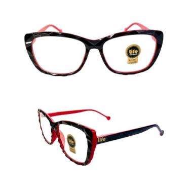 Imagem de Armação Óculos Grau Gatinho Ondulado Vermelho com Preto Para Leitura Perto (+1.75)