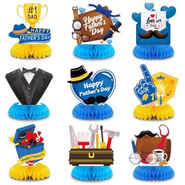 Imagem de Kumikumi 9 Pcs Father's Day Honeycomb Centerpieces Set - High - Quality Cardstock, Easy Assembly, Ideal for Father's Day Party Decor