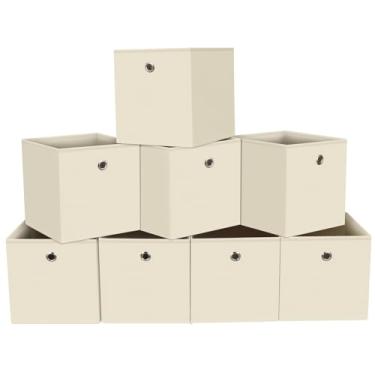 Imagem de HEAYEEG Caixas De Armazenamento Tecido Preto, Cestos Para Organizar Prateleiras, Cubo Dobráveis 11" Com Alças, Organizador Casa, Brinquedos, Roupas, Banheiro, Armário, Conjunto 8 (Branco-Creme)