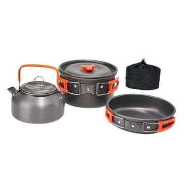 Imagem de menolana Conjunto de utensílios de cozinha para acampamento com 3 peças, kit de cozinha para acampamento, frigideira com alça dobrável, bule, chaleira para, Laranja