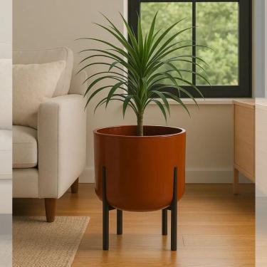 Imagem de Vaso De Plantas 33cm Decorativo Cachepô 16l Pé Com Rodinha Marrom Vermelho Terracota