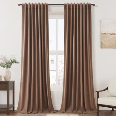 Imagem de Cortinas blackout de linho marrom caramelo 267 cm de comprimento, conjunto de 2 painéis para sala de estar, cortinas de bolso nas costas, cortinas de algodão texturizadas, escurecimento de luz para