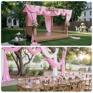 Imagem de Cortina de teto rosa de 3 m x 9 m para festas de casamento – 2 painéis sem rugas para barraca longa de 9 metros para casamento, aniversário e festas temáticas, altura de 9 m com bolso para varão