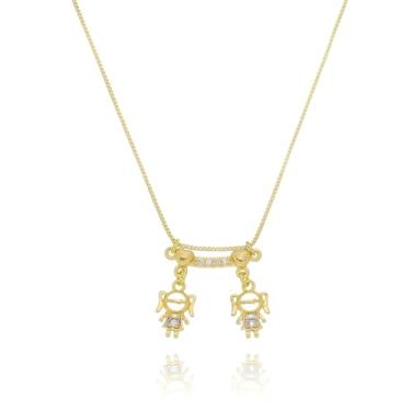 Imagem de Colar Canga com Pingente Duas Meninas – Presente para Mãe e Filhas, Corrente Veneziana 45 cm com Extensor, Acabamento Resistente, Hipoalergênico, Joia Feminina com Significado