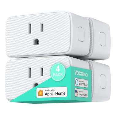 Imagem de VOCOlinc Plugue inteligente, mini soquete de tomada WiFi funciona com HomeKit Alexa Google Home Nest Hub, controle de voz, acesso remoto, temporizador, sem hub, rede 15A 1800W 2,4GHz (VP5X-4PACK)