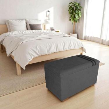 Imagem de Recamier Puff Baú Organizador no Boucle com Cinto Preto - SRJ MÓVEIS, 