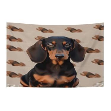 Imagem de Bandeira com quatro furos bandeiras para todos os climas bandeira decorativa impressa de cachorro dachshund bandeiras de poliéster adequadas para uso interno e externo 89 x 159 centímetros