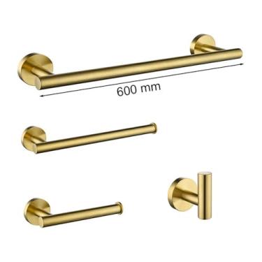 Imagem de Conjunto de banheiro dourado escovado - Suporte para toalhas clássico - Ferragens, kit de 4 peças de 60 cm