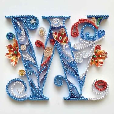 Imagem de MVVMTOP Kit de pintura de diamante, letra W DIY 5D, arte de diamante artificial de cristal de forma especial, artesanato em mosaico parcial para iniciantes, decoração de parede, presente para quarto