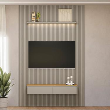 Imagem de Painel Ripado para TV até 75 Polegadas 2 Portas Modular 1.8 Linea Brasil - Tauari/Gris...