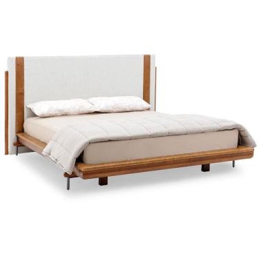 Imagem de Cama de Casal MH-6016 Herval Estofado Casal Colchão 158 cm Madeira Maciça Off White Detalhe Marrom B