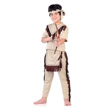 Imagem de Fantasia Infantil Menino Indio Americano Luxo Cocar Indigena (Bege, P 2-4)