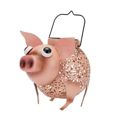 Imagem de Generic Luminária solar de porco para jardim, luminária com atmosfera oca, decoração de ferro para pátio, em formato de animal, decoração para áreas externas