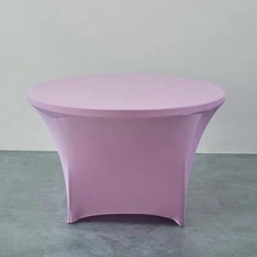 Imagem de Toalha de mesa redonda elástica para hotel, banquete, cor pura, protetor de balcão de bar, saia de mesa decorativa para casa, roxo claro, R 120 cm x A 75 cm (redondo de 4 pés)