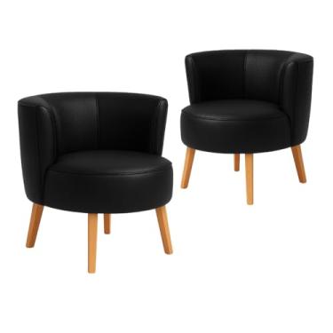 Imagem de Conjunto 2 Poltronas Estofada para Sala de Espera Aconchegante Tecido Corano Resistente Pés de Madeira MOBLAN decor (Preto)