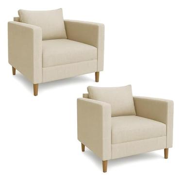 Imagem de Poltronas Para Sala de Estar Cadeira Decorativa Luxo Kit 2 Poltrona Com Pé Palito Linho Grande (Linho Dourado)