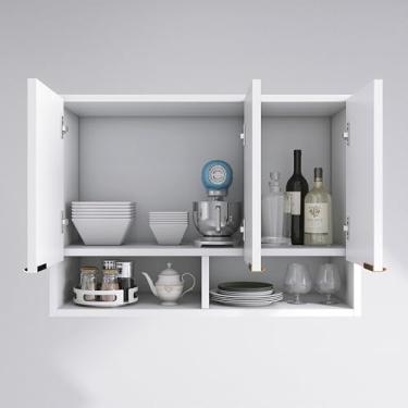 Imagem de Armário de Banheiro Moderno, 3 Portas com Prateleiras, Branco, com Espelho e Organizador de Toalhas (Preto)